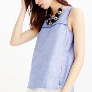 J.Crew Crosshatch Chambray Blue Sleeveless Linen Top - Size 2